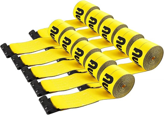 4" x30' Winch Straps with Flat Hook Flatbed Tie Downs Truck Straps 5,400lbs Load Capacity Cargo Control for Flatbeds, Trucks, Trailers, Farms, Rescues, Tree Saver, Yellow(10 Pack)