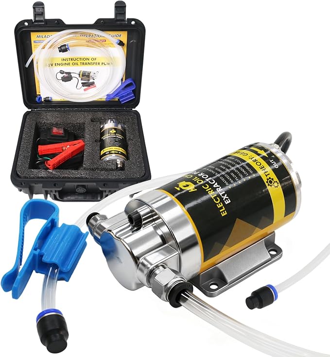 MILADO 12V 100W Oil Change Extractor Pump,1-4L/min Portable Fluid Transfer Pump for Engine Oil, Diesel, Transmission Fluid, Gear Oil, Suitable for Boat, Car, Truck, Motorcycle, Lawnmower