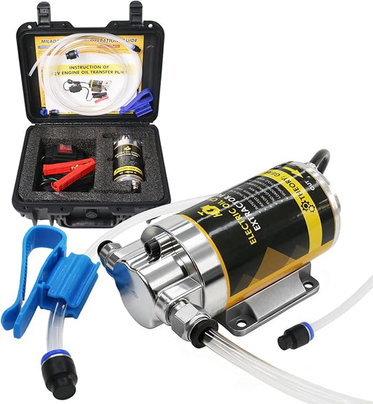 MILADO 12V 100W Oil Change Extractor Pump,1-4L/min Portable Fluid Transfer Pump for Engine Oil, Diesel, Transmission Fluid, Gear Oil, Suitable for Boat, Car, Truck, Motorcycle, Lawnmower