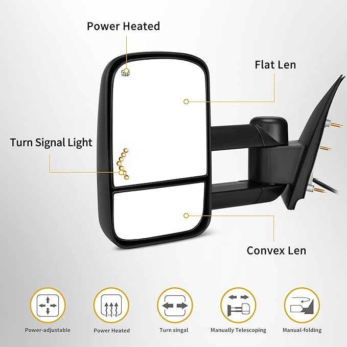 DWVO Towing Mirrors Compatible with 2015-2018 Sierra 2500 HD 3500 HD Tow Mirrors, 2014-2018 Silverado 1500, Heated LED Turn Signal Lights Power Telescoping Pair Set Black