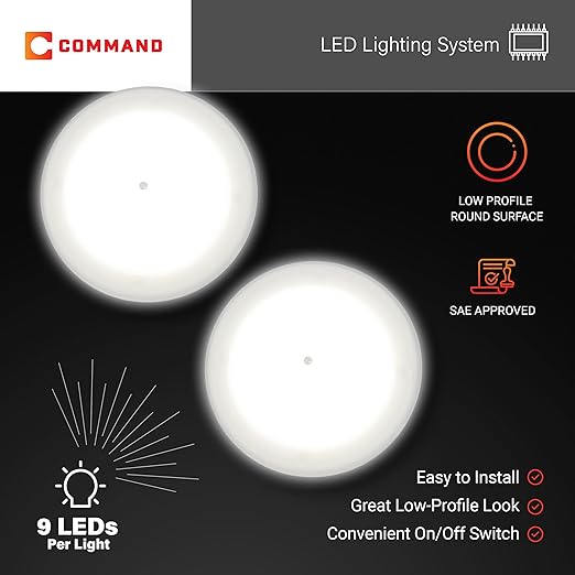 Command Electronics OEM 12V LED RV Low Profile Surface Mount Ceiling Light with Switch – Made in USA – 4.5" Diameter – 2-Pack