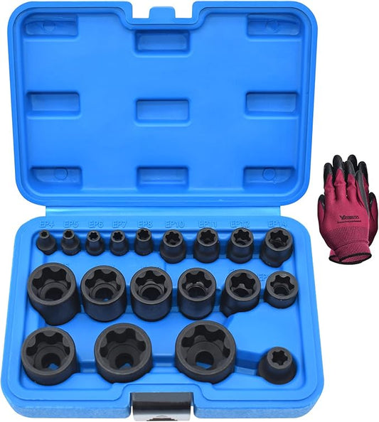 Torx Plus Socket Set, External Torx Plus 6 Point EP Socket EP4 - EP32 19Pcs With 1/2'' 3/8'' 1/4'' Dr, Replacement for E-TORX Socket Set, Works with Most Cars and Tesla