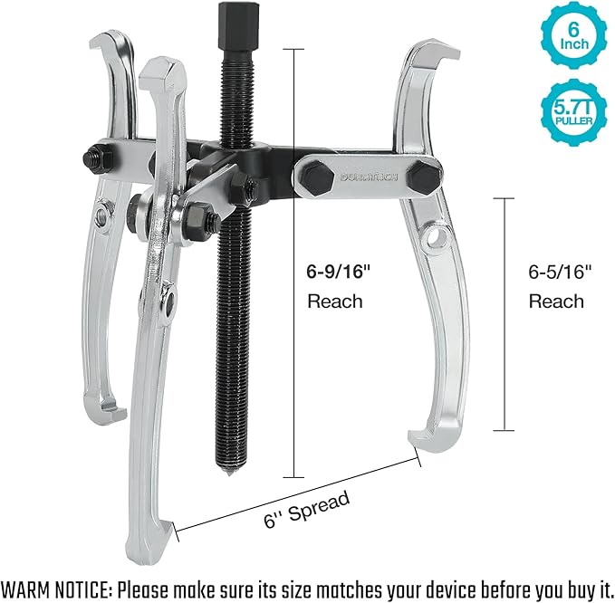 DURATECH 6-Inch 3-Jaw Gear Puller, Removal Tool for Gears, Pulleys, Bearings and Flywheels, Fully Assembled, CR-V Steel