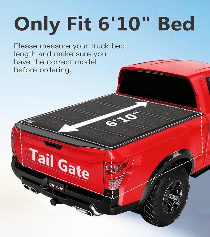 PM Auto Hard Quad-Fold Aluminum Tonneau Cover Compatible with 2017-2022 Ford F-350 Super Duty, All Weather Protection Truck Bed Cover Fits 6'10" (82") Bed