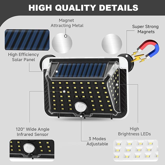 Magnetic RV Solar Lights with Motion Sensor, Waterproof RV Exterior Lights for Camper, Trailer, 5th Wheel & Truck Porch, Outdoor Solar Lighting with Strong Magnets (2 Pack, Black)