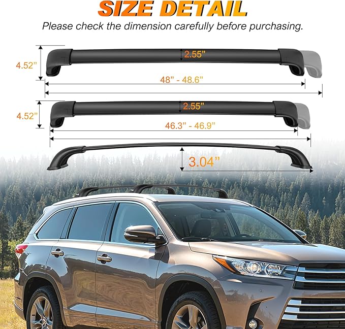 Nilight Roof Rack Cross Bars Compatible with 2014 15 16 17 18 2019 Toyota Highlander XLE Limited SE Aluminum Heavy Duty Rails Crossbars for Cargo Carrier Luggage Box Kayak Bike (not for LE/LE Plus)