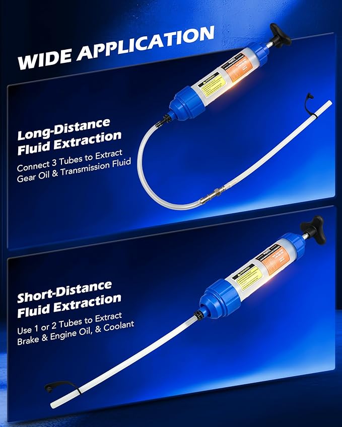 Orion Motor Tech Fluid Extractor Pump, 350mL Oil Extractor Pump, Manual Fuel Suction Fill Syringe with 3 Hoses for Automotive Transmission Brake Fluid Transfer Steering Gear Engine Oil Change