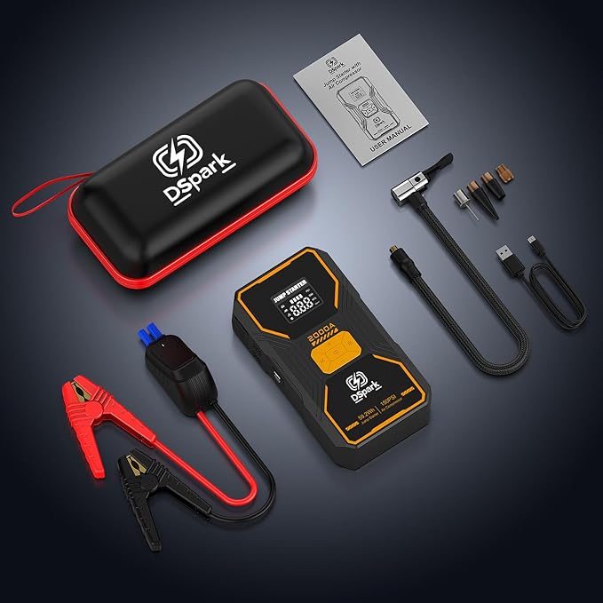 B31 2000A Jump Starter with 150PSI Air Compressor,Jump Starter Battery Pack for Up to 7.0L Gas and 6.5L Diesel Engines,12V Portable Jump with Quick Charge LED Flashlight Compact Storage Case