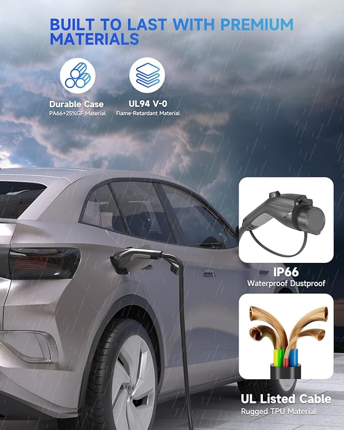 EV Charger Extension Cord, J1772 Extension Cable 32A 40FT Charging Cable for Electric Vehicle 110V-240V Compatible for All SAE J1772 Chargers(32A - 40FT)