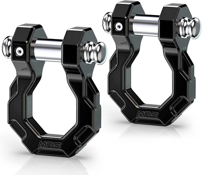 MZS 3/4" D Ring Shackles, 80,000 lbs (40T) Maximum Break Strength Shackles with 7/8" Screw Pin Use with Tow Strap Winch for Off-Road Truck ATV UTV SUV Recovery Towing Black (Pack of 2)