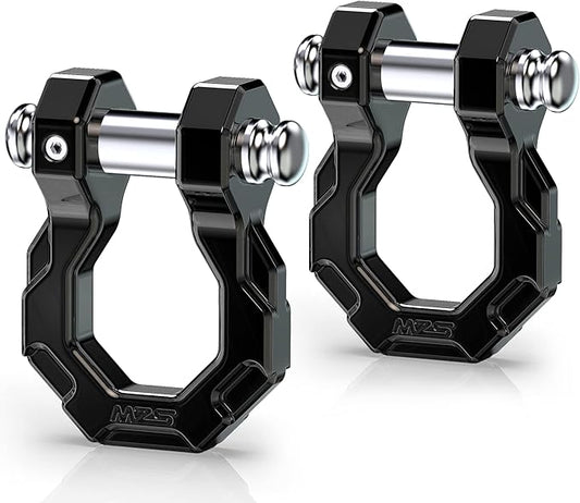 MZS 3/4" D Ring Shackles, 80,000 lbs (40T) Maximum Break Strength Shackles with 7/8" Screw Pin Use with Tow Strap Winch for Off-Road Truck ATV UTV SUV Recovery Towing Black (Pack of 2)