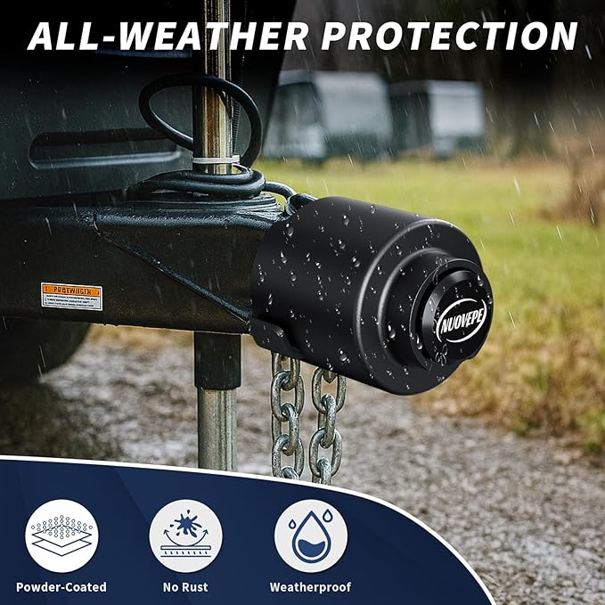 Trailer Lock Fits 2 5/16 Inch Couplers, Secures Safety Chains Anti-Theft Ball Hitch Lock, Pry-Resistant & Heavy-Duty Trailer Hitch Locks for RV | Cargo | Camper | Dump Trailer (Black)