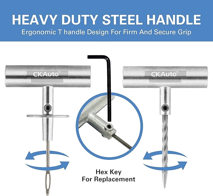 CKAuto Universal Tire Repair Kit, Heavy Duty Car Emergency Tool Kit for Flat Tire Puncture Repair, 36 Pcs Value Pack, Tire Plug Kit fit for Autos, Cars, Motorcycles, Trucks, RVs, etc.