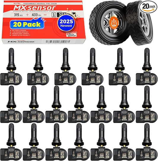 Autel TPMS Sensor Set of 20, 2in 1 MX-Sensor 315MHz + 433MHz Press-in, Universal Programmable for OEM Sensor Replacement, OE-Level 100% Cloneable by Autel TPMS Tool TS508 TS508WF (20PCS Rubber Stem)
