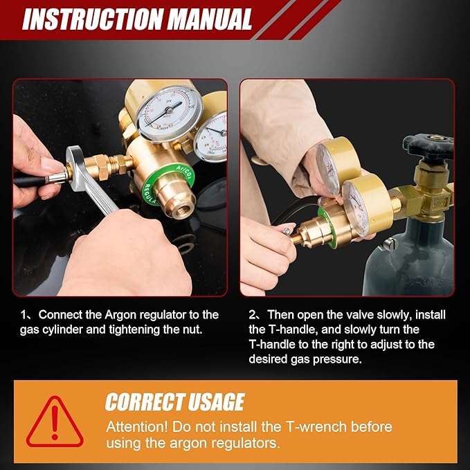 Argon Co2 Regulator, Welding Argon Gas Regulator for TIG and MIG, Dual Gauge Co2 Regulators with 6.6FT Welding Gas Hose, CGA580 Inlet Connection, 0-4000PSI Input Pressure
