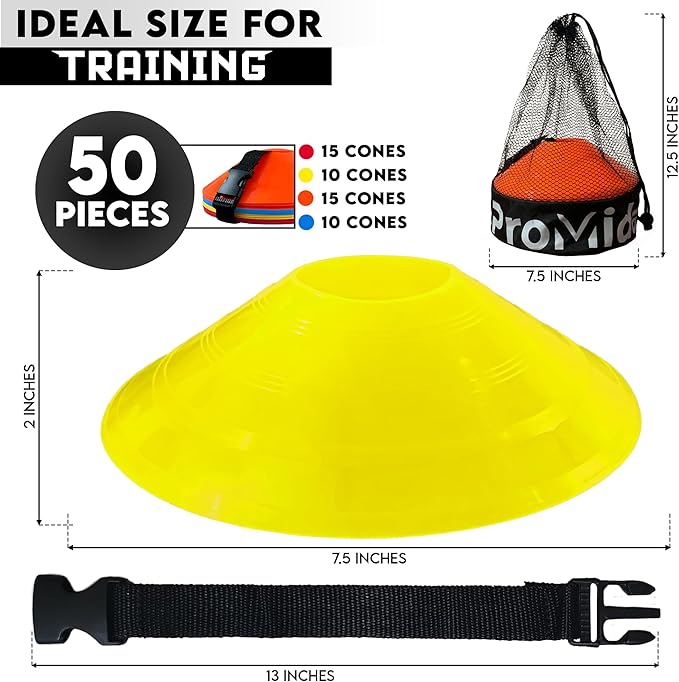 Disc Soccer Cones for Training Kids with Mesh Bag & Strap - Small Plastic Cones for Sports Training - Flexible Conos for Soccer Practice Equipment, Basketball & Football Drills Equipment