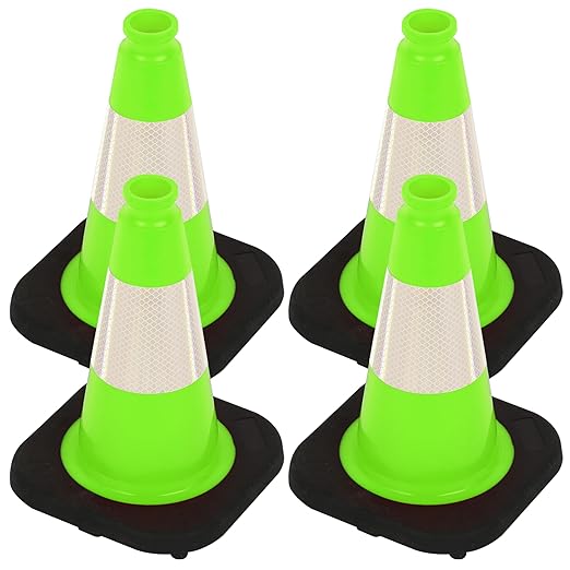 OrangeStar 12" Traffic Cones 4-Pack, Green Safety Cones with Reflective Collar & Heavy Duty Base for Driving Practice, Parking Lots, Roadwork, Construction | Indoor & Outdoor Use