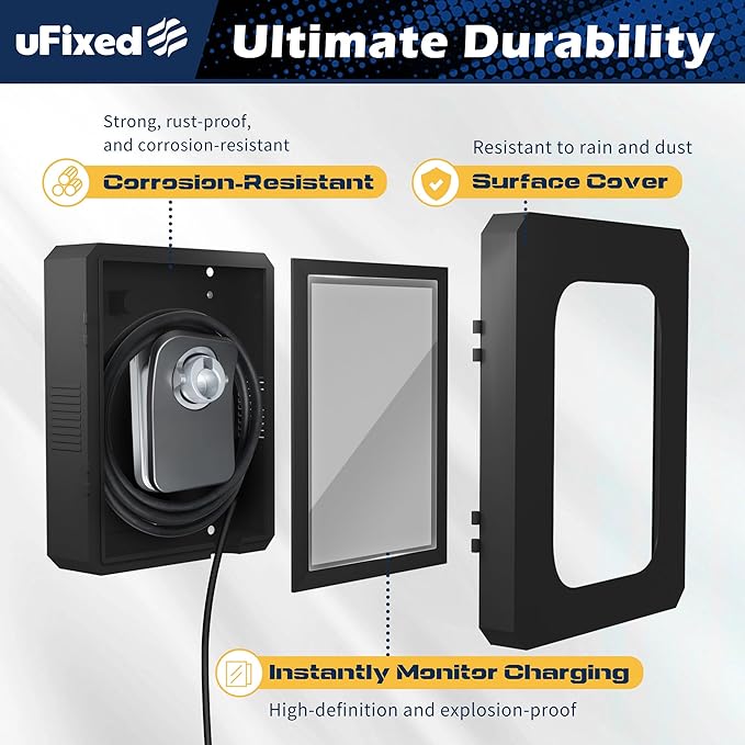 Outdoor EV Charger Enclosure Wall Box with Lock for Tesla Wall Charger and Chargepoint with Holder | Weatherproof Visible, Easy to Install, Black