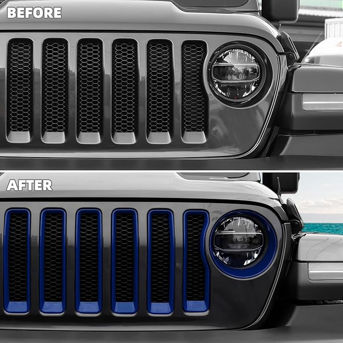 Grille Grill Insert+Headlight Turn Light Cover Compatible with 2018-2023 Jeep Wrangler JL JLU Sport/Sport S Only, Not for Sahara,Rubicon 4xe(Blue)