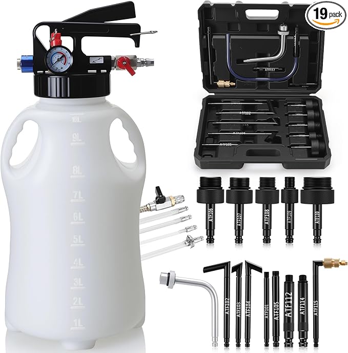 Oil Extractor Pump and Dispenser Tool Kit - 10L Transmission Fluid Transfer Pump with 15 AFT Adapters & 3 Hoses, 2.6 Gal 2 Way Vacuum Fluid Transmission Oil Pump for Automotive Oil Filling System