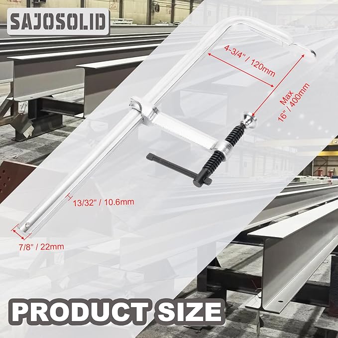 F-Clamp w/16 Inch Jaw Capacity for Welding, 2 Pcs Heavy-Duty Forged Steel Clamps, Deep Throat 4-3/4 Inch, 400 Kg Clamping Force, Professional Forging Jaws, Rail, Spindle and Handle