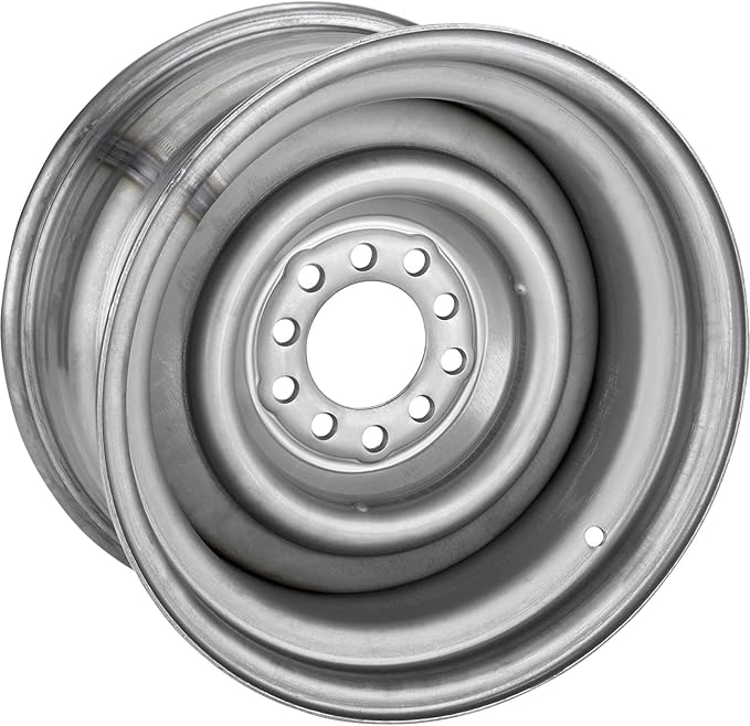 Speedway Motors Smoothie 15 x 8 Plain Steel Wheel, 5 on 4.5/4.75 Dual Bolt Patterns, 4.25 Wheel Backspacing, 3/16 Inch Thick Steel Centers with Reinforcing Rib