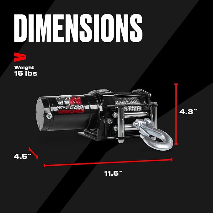 Warrior Winches Ninja 2000 lbs - Premium 12V Electric ATV/UTV Winch with Steel Cable, Compact and Powerful 12 Volt ATV Winch - Comes with Wireless Remote - Perfect for ATV, UTV, Boat, Trailer