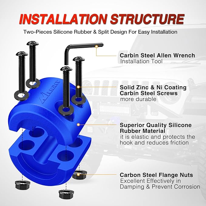 Nilight Winch Stopper for ATV UTV Truck SUV Winch Cable Hook Rubber Stopper Protect Towing Hook Synthetic Rope Winch Accessories Rope Line Saver with Stainless Steel Screws and Nuts Allen Wrenc, Blue