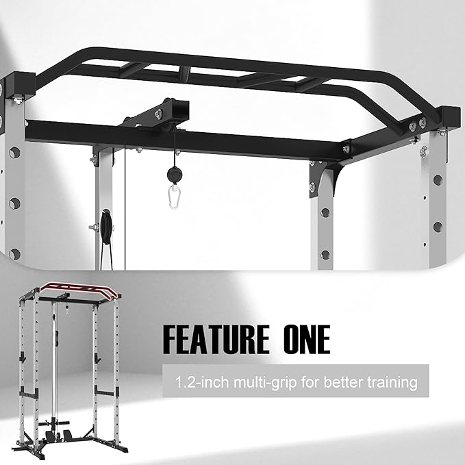Power Rack Home Gym Package, 1600LBS Capacity Power Cage with 1.2" Diameter Multi-Grip Pull-Up Bar, LAT Pulldown System and Landmine Attachment, Gray P30