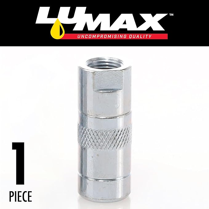 LUMAX LX-1400 Silver 1/8" NPT Standard Grease Coupler for Grease Guns, with Four Hardened Steel Jaws for Durability