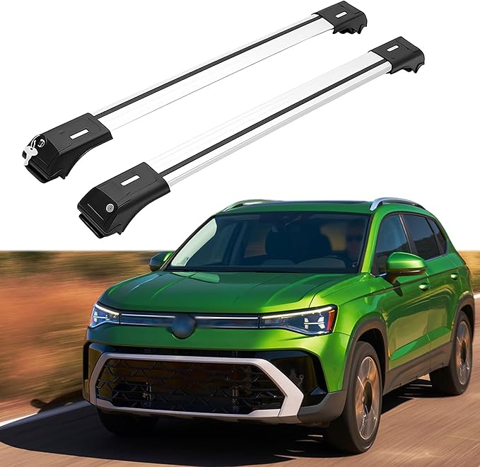 ERKUL Roof Rack Cross Bars for VW Volkswagen Taos 2022-2026 | Aluminum Crossbars with Anti-Theft Lock for Rooftop | Compatible with Raised Rails - Silver