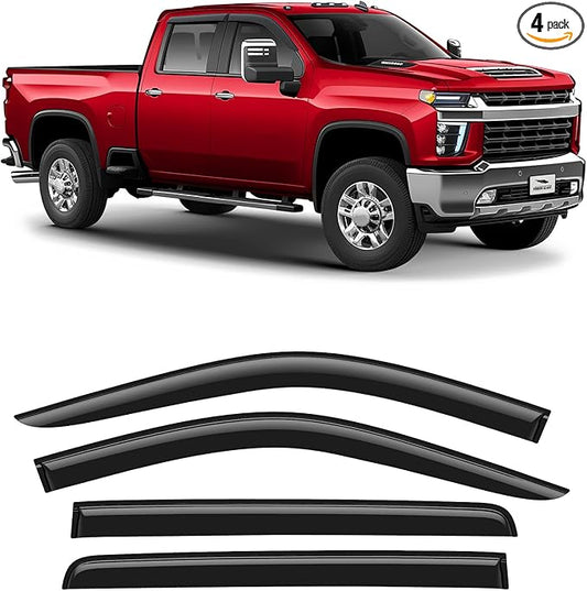 Voron Glass Tape-on Extra Durable Rain Guards for Trucks Chevrolet (Chevy) Silverado/GMC Sierra 2500HD, 3500HD 2020-2026 Crew Cab, Window Deflectors, Vent Window Visors, 4 Pieces - 120086v2