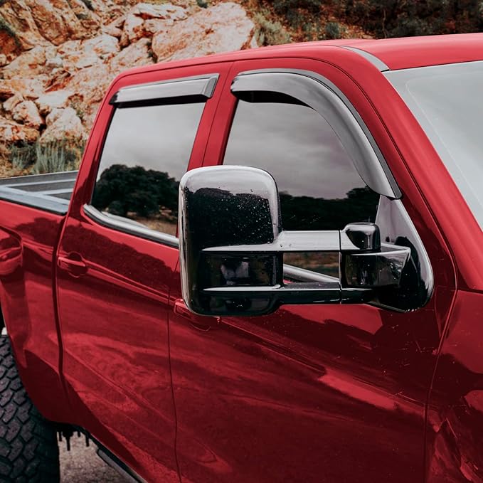 Voron Glass Tape-on Extra Durable Rain Guards for Trucks Chevrolet (Chevy) Silverado/GMC Sierra 2014-2018 Crew Cab, Window Deflectors, Vent Window Visors, 4 Pieces - 120007