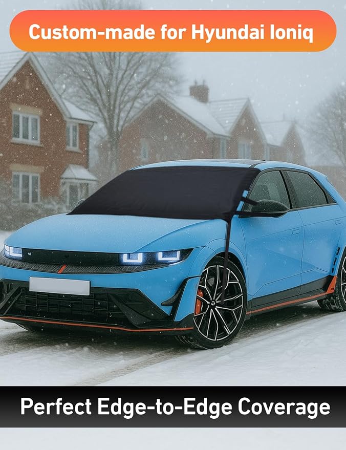 EcoNour Car Snow Cover Compatible for Hyundai Ioniq | Windshield Cover for Ice and Snow with S-Hook Straps | Heavy-Duty 600D Oxford Winter Car Cover, Waterproof & Anti-Slip