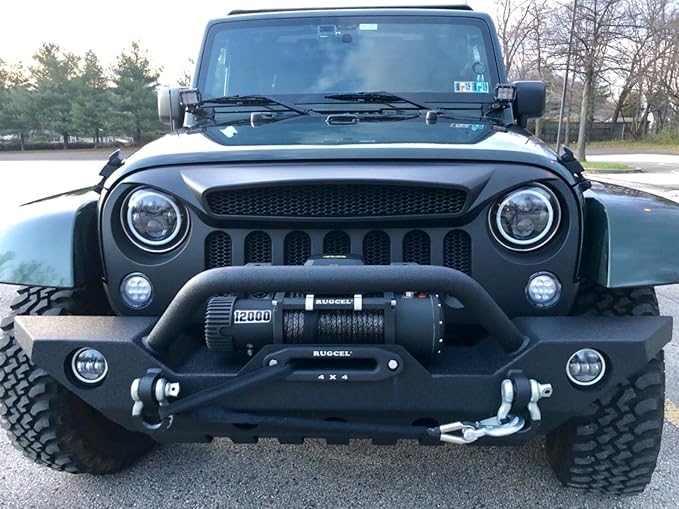 RUGCEL WINCH 12000lb 12V Truck Waterproof Electric Black Synthetic Rope Electric Winch with Hawse Fairlead,Wired Handle,2 Wireless Remote Control, Trailer Winch