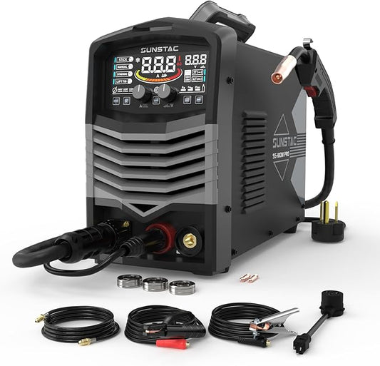 MIG Welder, 180A 110V/220V Gas MIG/Gasless MIG/Lift TIG/Stick 4 in 1 MIG Welding Machine, MIG with IGBT Inverter Synergic Control, Digital Screen Display and Over Loading Protection