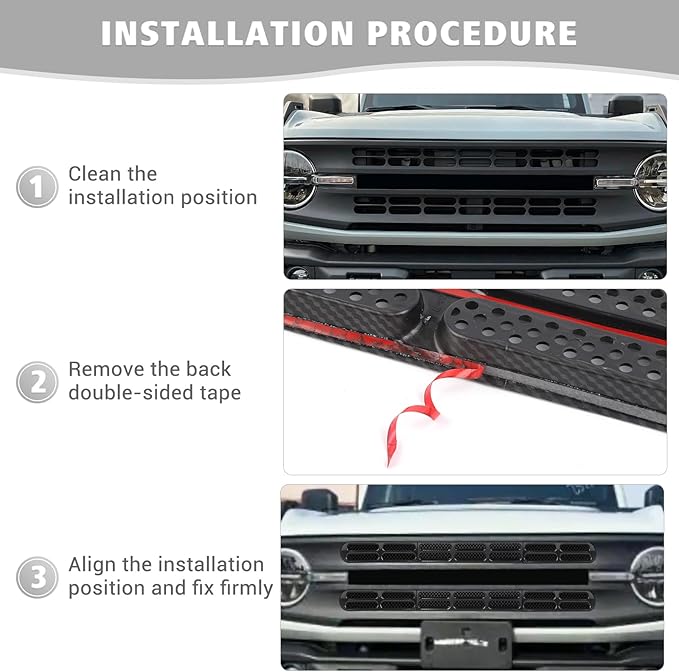 Jimen for Bronco Grille Inserts, 6 Pack Front Mesh Grill Cover Guard Exterior Trim Accessories Compatible with Ford Bronco 2021-2024 (Carbon Fiber)