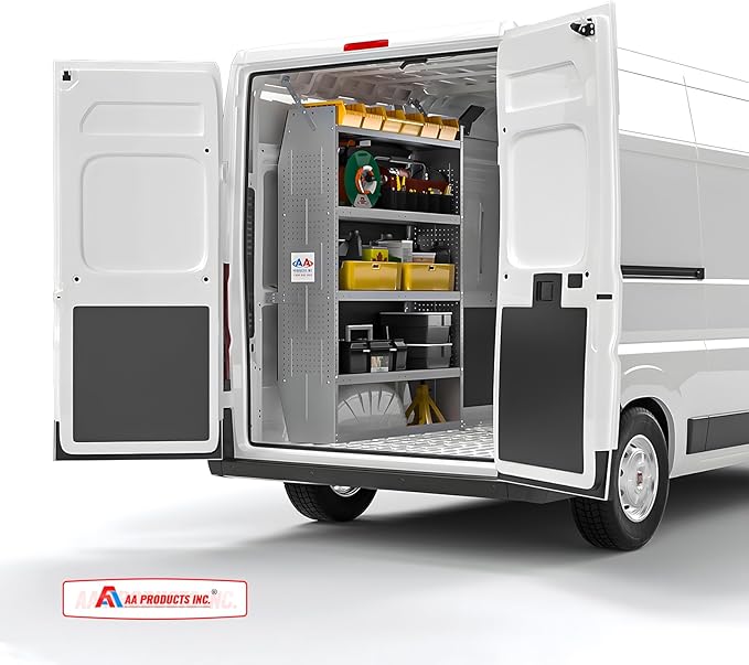 AA Products SH-6004(2) Steel Mid/High Roof Van Shelving Storage System Fits Transit, NV, Promaster and Sprinter, Set of 2 Van Shelving Units, 42''W x 60''H x 13''D
