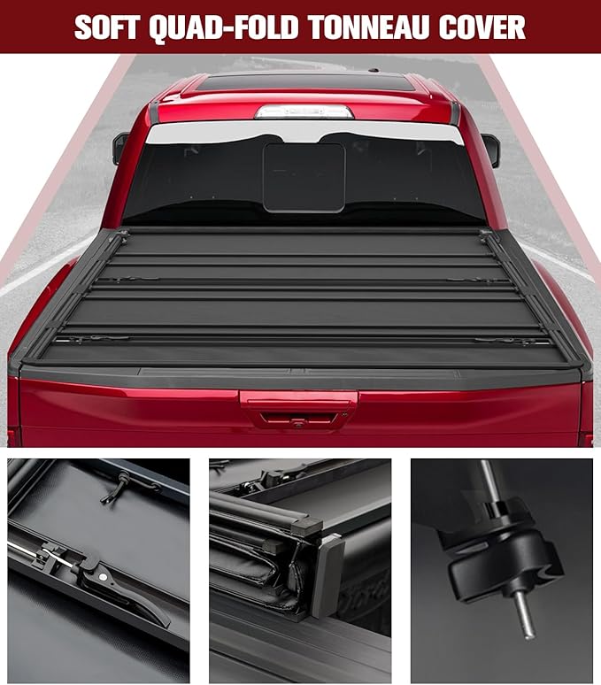 Kikito Professional Soft Quad-Fold Truck Bed Tonneau Cover for 2007-2013 Silverado Sierra 1500, 07-14 2500 HD 3500 HD 6.6ft(78.8in) Bed