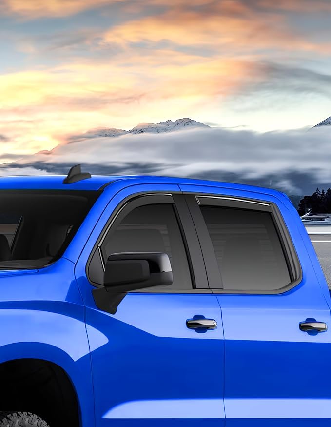 in-Channel Window Rain Guards Fit for Chevy Silverado 1500/GMC Sierra 1500 2019-2026 Crew Cab Extra Durable Window Deflectors Window Visors Vent Visors Vent Shades Truck Accessories