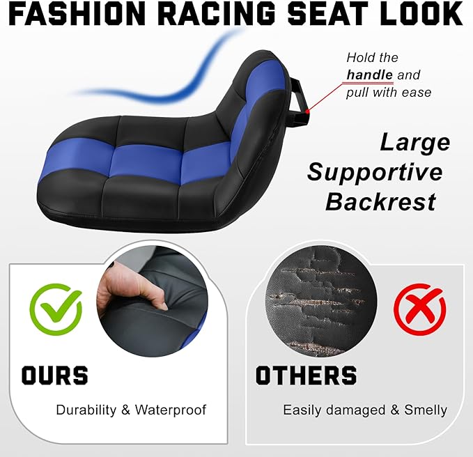 Rolling Shop Stool with Wheels, Rolling Stool with Back Support, 360° Swive Garage Chair, Height Adjustable Chair 330lb Heavy Duty for Spa Salon Massage Home Office Tattoo(Blue)