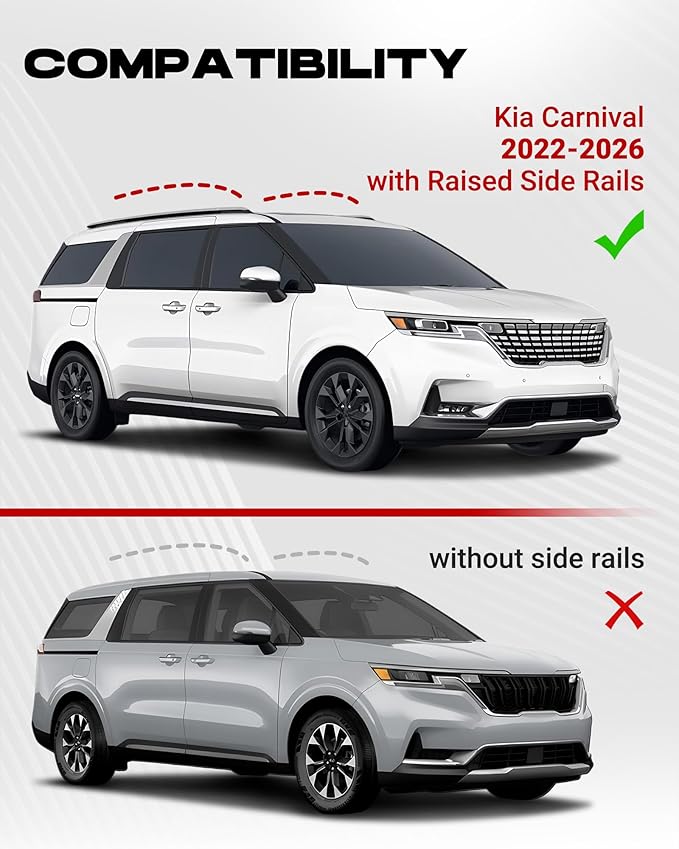 HEKA Roof Rack Cross Bars Fit for KIA Carnival 2022 2023 2024 2025 2026 with Raised Side Rails, Luggage Crossbars Cargo Bag Carrier Aluminum Rooftop Set Canoe Rooftop Black