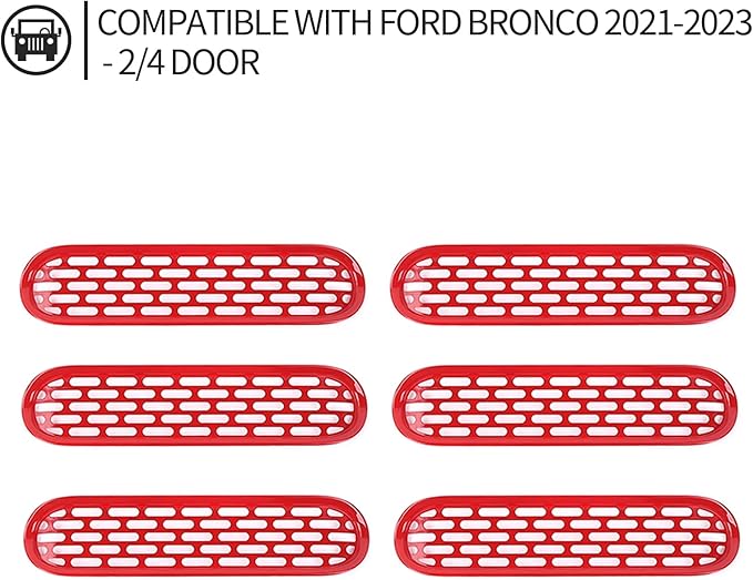 Front Grill Mesh Grille Inserts Cover Frame Trims Kit 6Pcs Fit for Ford Bronco 2021-2025+ 2/4 Door Exterior Accessories (Red)