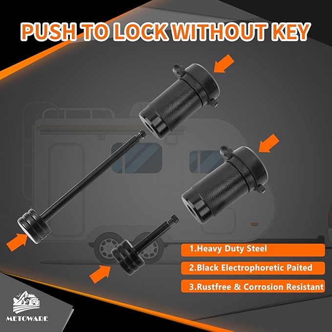 METOWARE Keyed Alike Hitch Lock& Coupler Lock Set, 5/8" Dia 3-1/2” Long Trailer Hitch Locks for Class III IV 2" & 2-1/2" Receiver, Dia 1/4" Trailer Coupler Lock with 7/8" Span Fits Latch-Type Couplers