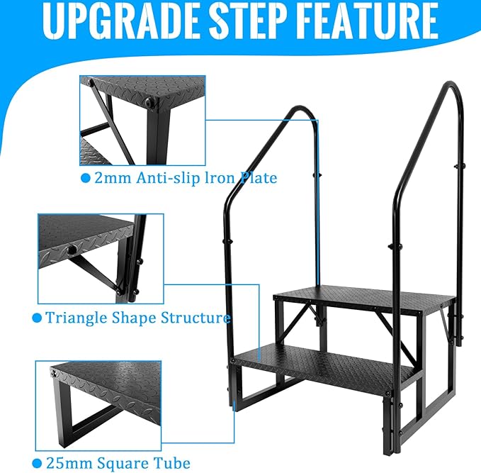 RV Step Stool, 2 Step Ladder, Hot Tub Steps with 2 Handrails, Heavy Duty Ladder Shelf Bookcase, 5th Wheel RV Mobile Home Stairs for Camper/Porch/SPA Pool/Pet Stairs(1 Pack)