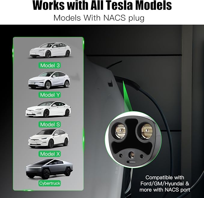 Tesla Portable Charger Level 2-40 Amp Home/Outdoor EV Charger with Smart App, Delay Timer, 25Ft Cable, NEMA 14-50 Plug, FCC/UL/ETL Certified, Compatible with Model 3/Y/X/S/Cybertruck(NACS)