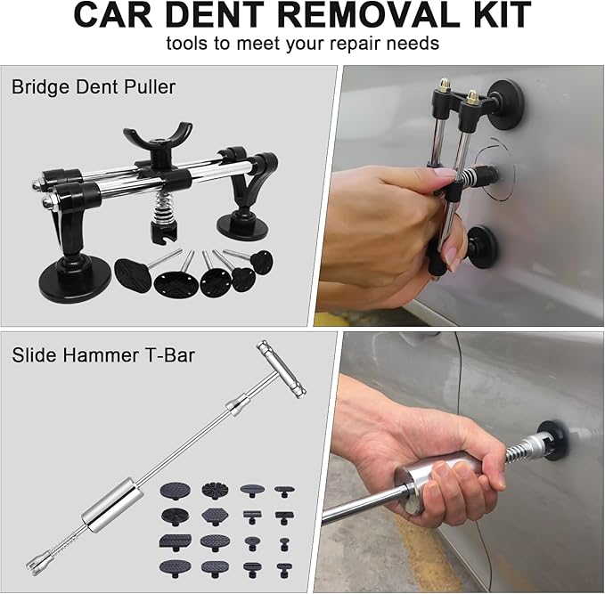 Dent Puller Kit - Paintless Dent Removal Kit, Dent Repair Kit with Slide Hammer T-Bar, Bridge Puller, Car Dent Puller Kit for Auto Hail Damage Door Ding 38 pcs (with Glue Set)