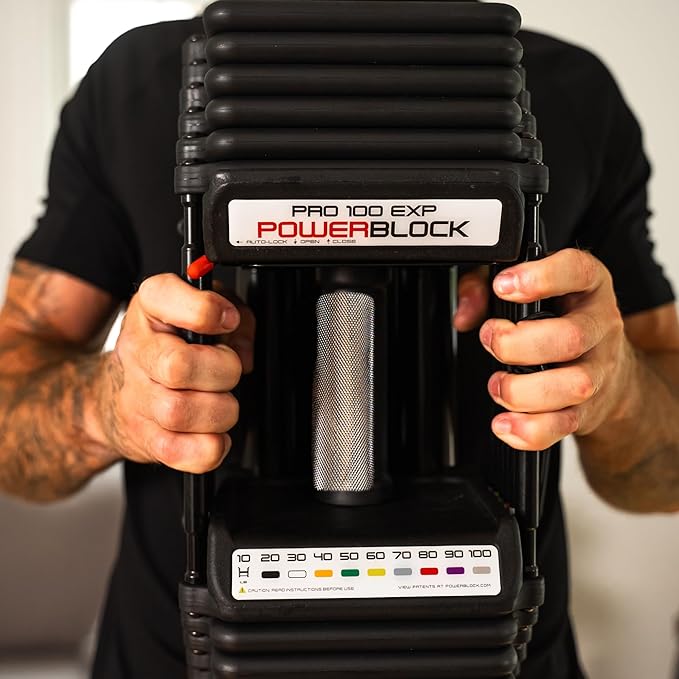PowerBlock Pro 100 Adjustable Dumbbell, Sold As A Single Unit 5-100 lb Dumbbell – Durable Steel Build, Innovative Workout Equipment, Strength Training