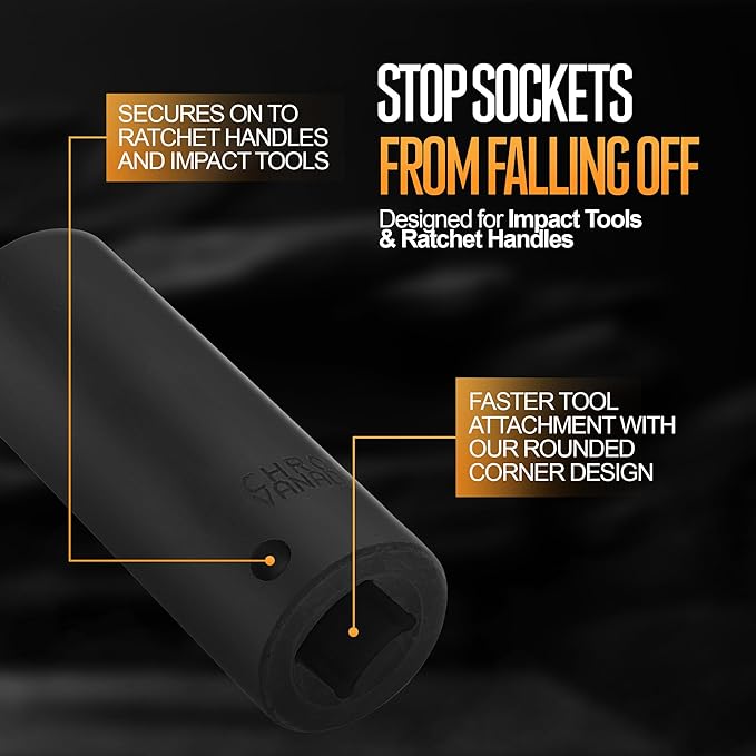 TIGHTSPOT 1/2 Inch Drive 15/16 Inch Deep Impact Socket with Anti-Rounding 6 Point Design, Heat-Treated CRV Steel