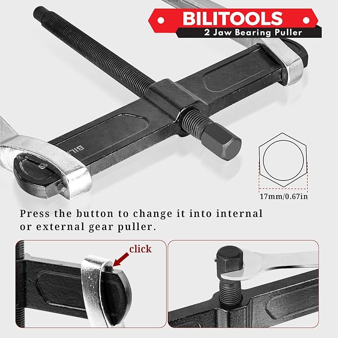 BILITOOLS 4" 2-Jaw Gear Puller, Internal External for Removal of Pulleys Flywheels Bearings & Gears